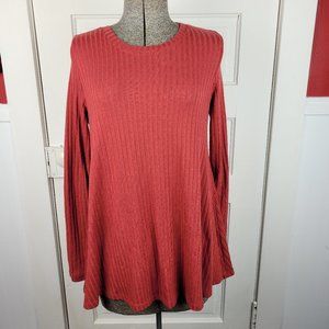Awake Burnt Orange Red Long Sleeve Open Back Casual Ribbed Mini Dress Size Small